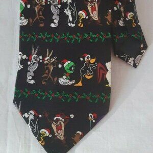 VTG 1997 LOONEY TUNES BUGS BUNNY Tweety TAZ Leghorn Daffy Coyote Christmas Tie